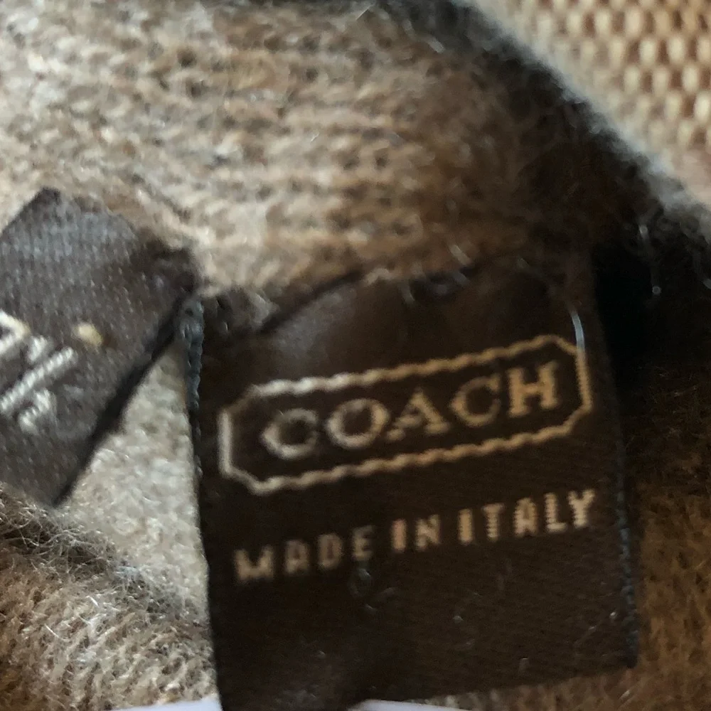 Coach Signature Gloves Moroccan Blue Leather Cashmere Lined Op Art